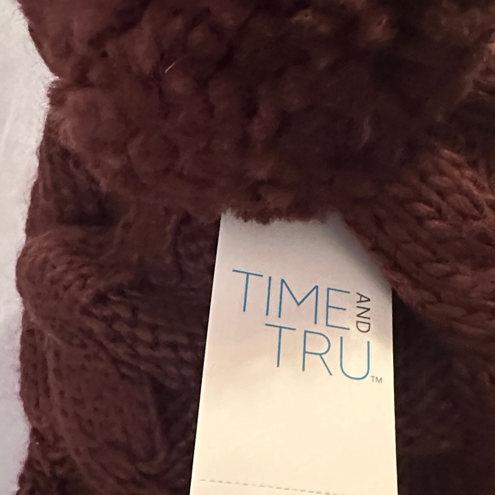Time and Tru Chocolate Knit Beanie with Pom - Picture 2 of 5